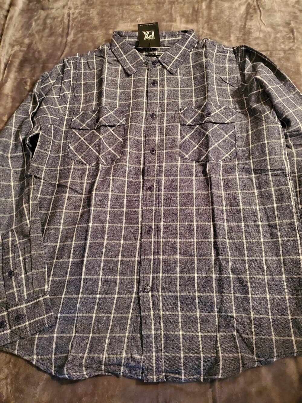 Mens PX Blue Long Sleeve Button Down Shirt Plaid NWT Medium